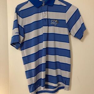 Blue and White MTSU Striped Polo Shirt
